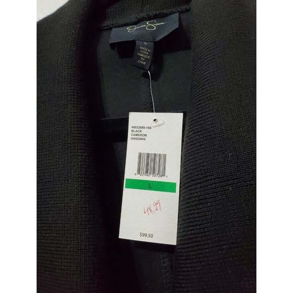 NEW Jessica Simpson Size L Black Faux Leather Open Cardigan Knit Shawl Sweater - Picture 5 of 5